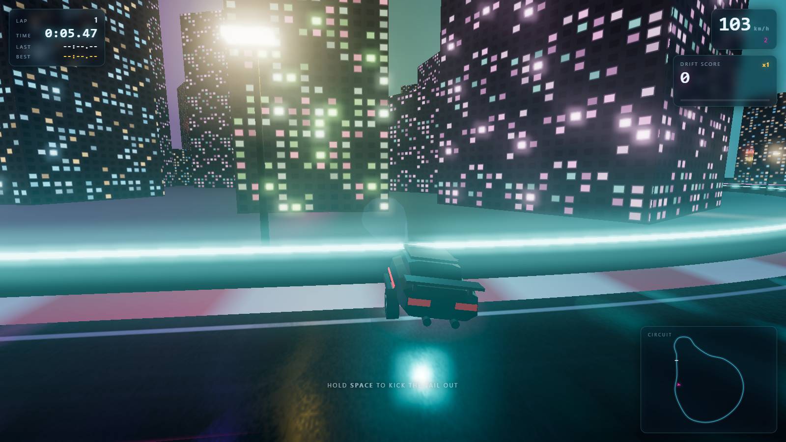 MiniMax M3.1 Flash · Neon Drift · Night City Circuit (1 fix)