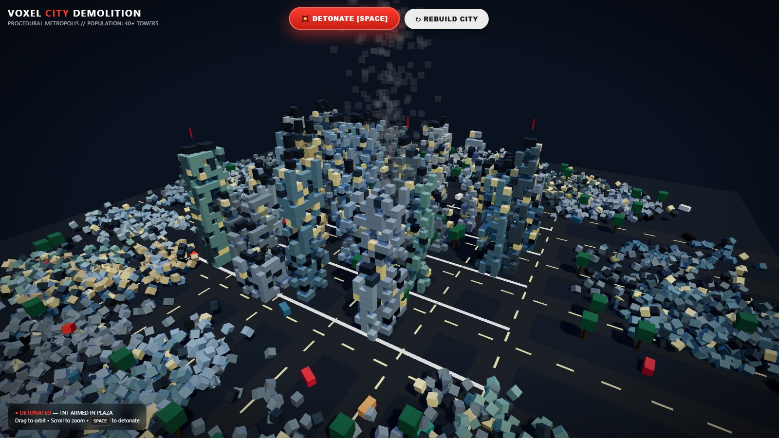 Muse Spark Open · Voxel City Demolition