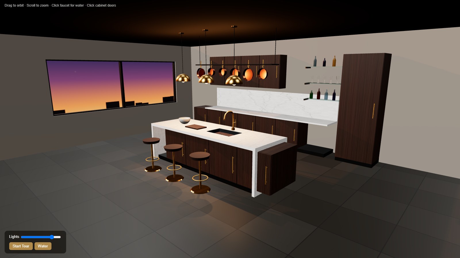 Claude Opus 5.5 · effort low · A sketch of a kitchen