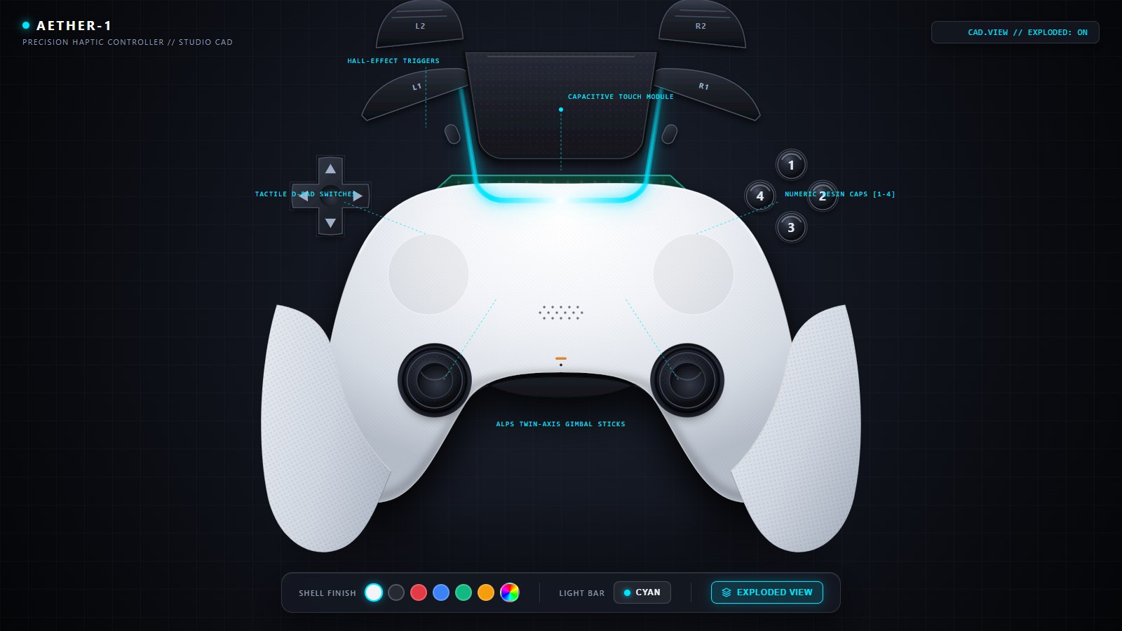 Gemini 4 Argon · Premium controller, real exploded view