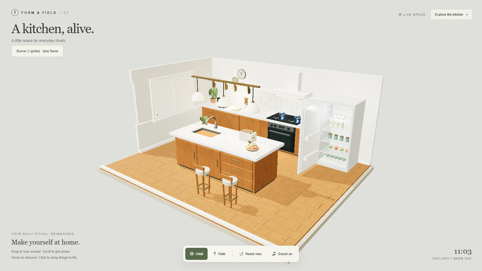 GPT-6.1 Sol · A kitchen, alive