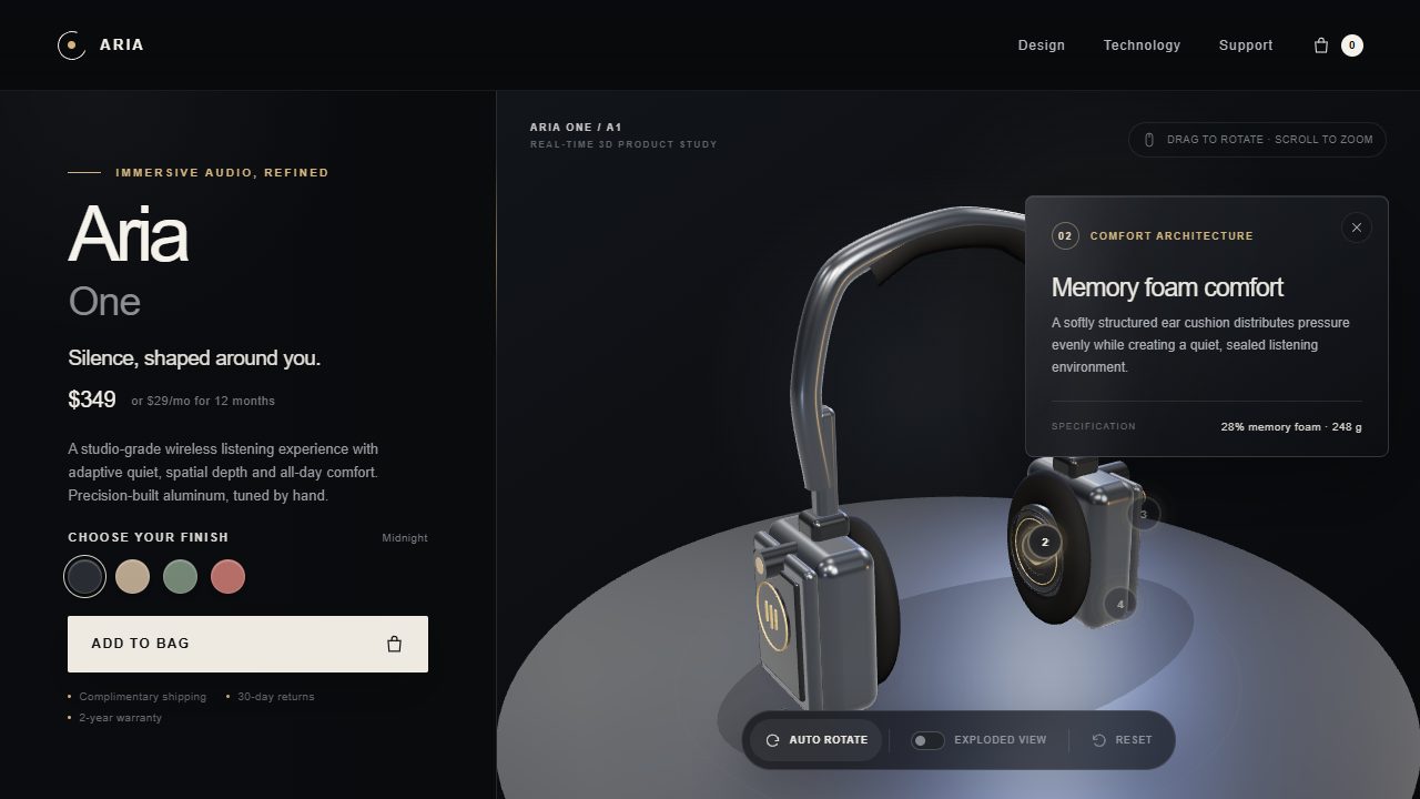 3D headphones product viewer
