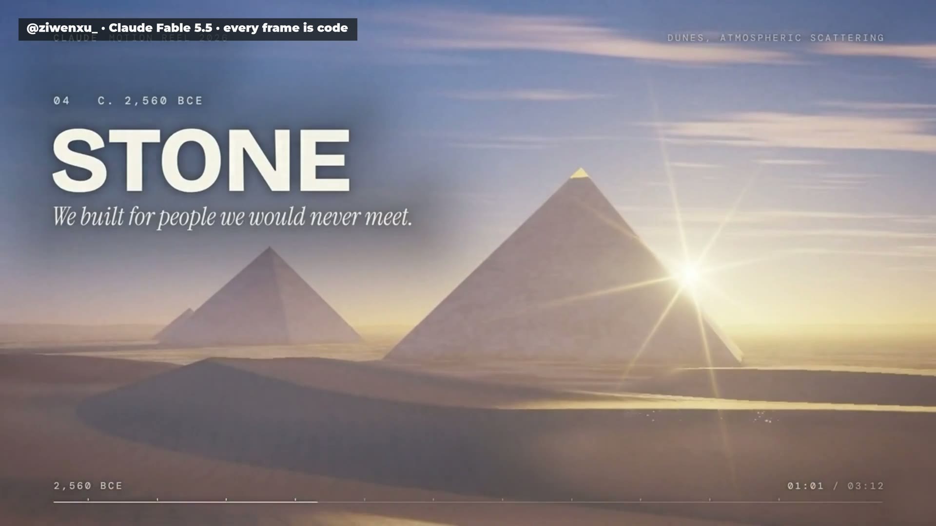 From Ziwen's film: Stone. We built for people we would never meet. Every frame is drawn by code.