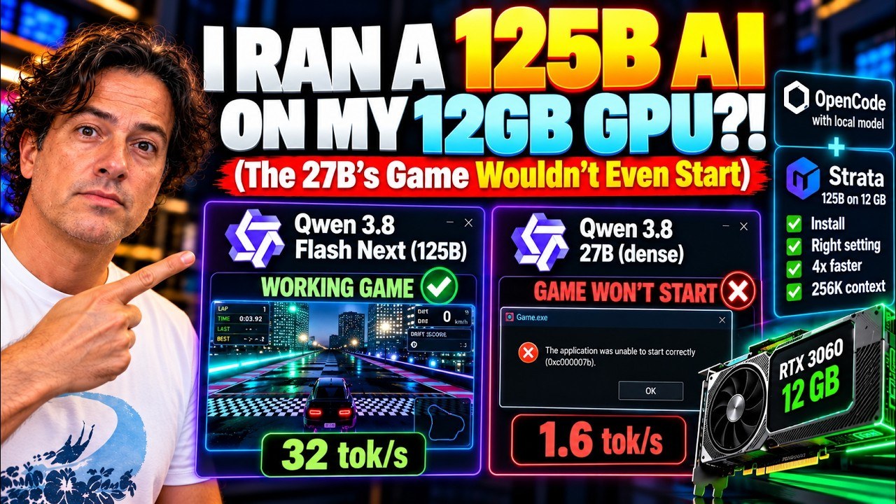 Qwen 3.8 Flash Next 125B on a 12GB RTX 3060, in OpenCode