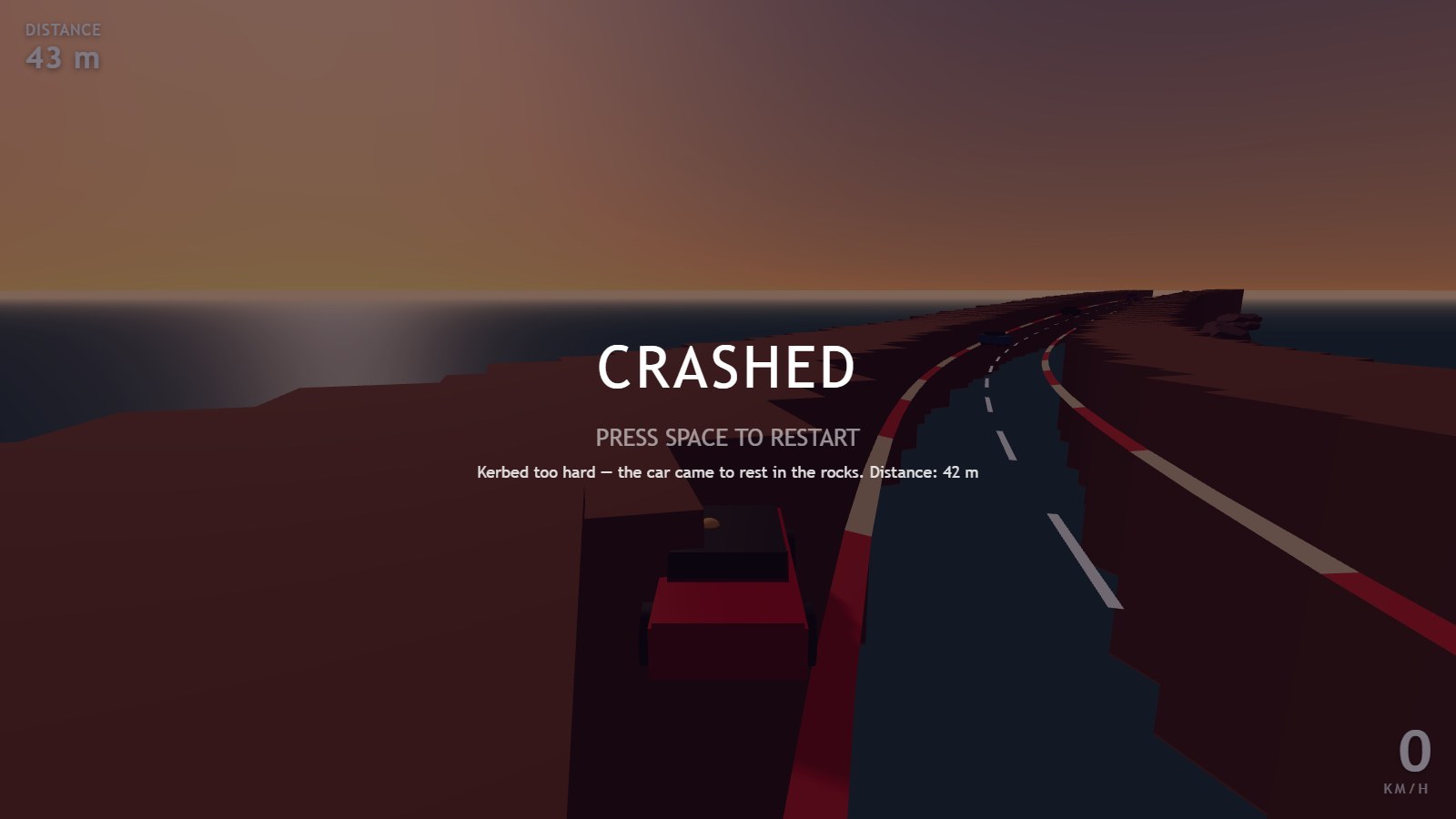 Claude Haiku 5.5, Coastal Sunset Drive: a cliff road at sunset with a speedometer.