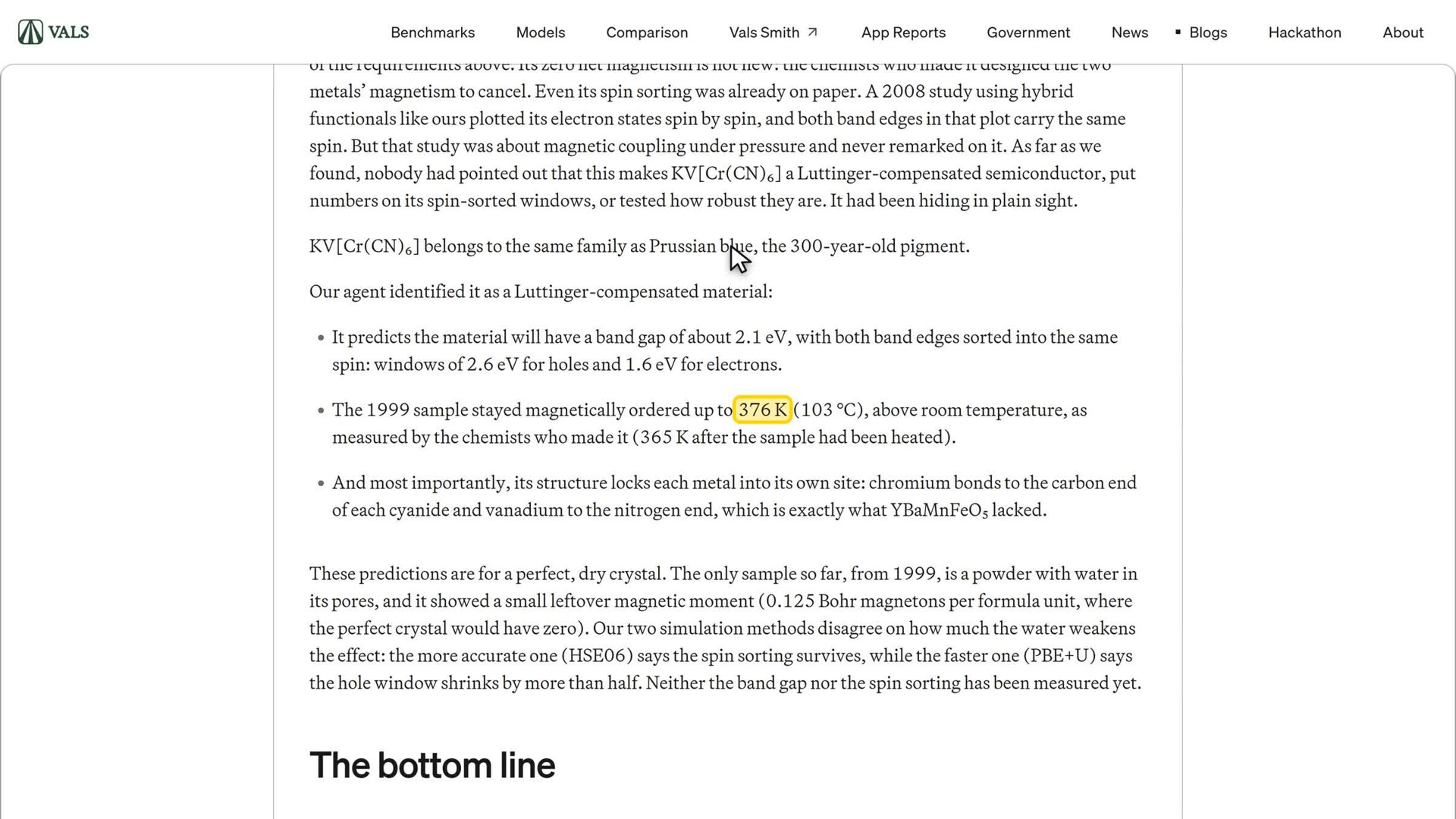 The Vals AI article: the agent found that a compound made in 1999 had the properties the search asked for.