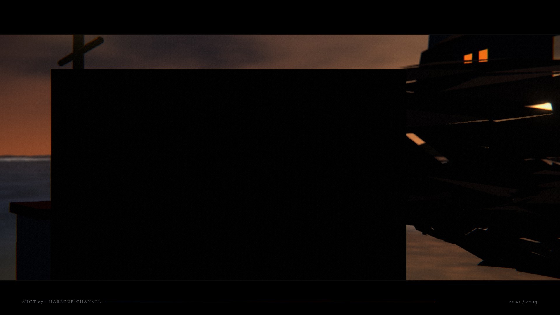 Argon's film after the one-character fix: one of the text cards renders as a black box over the dawn scene.