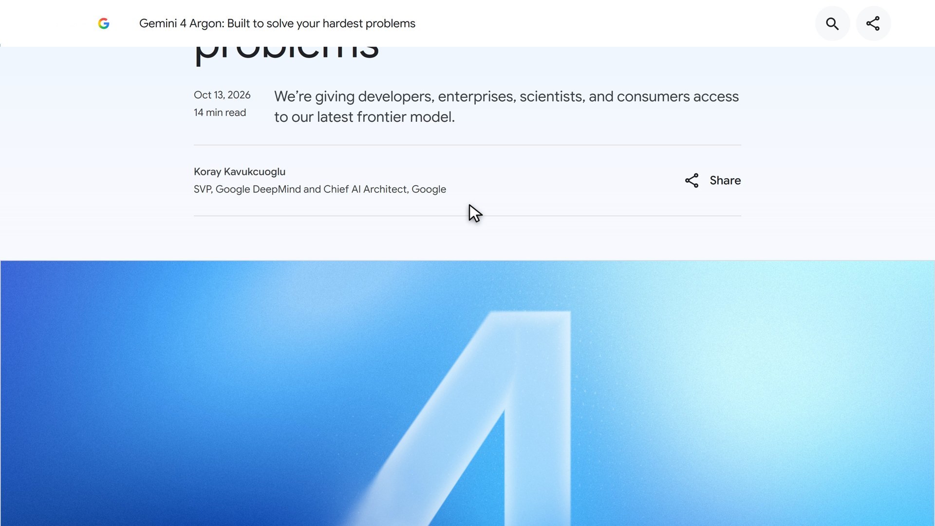 Google's October 13 post, Gemini 4 Argon: Built to solve your hardest problems.