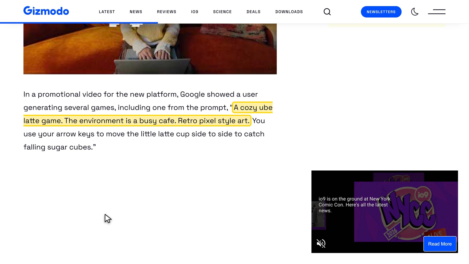 Gizmodo quotes the prompt from Google's promotional video.