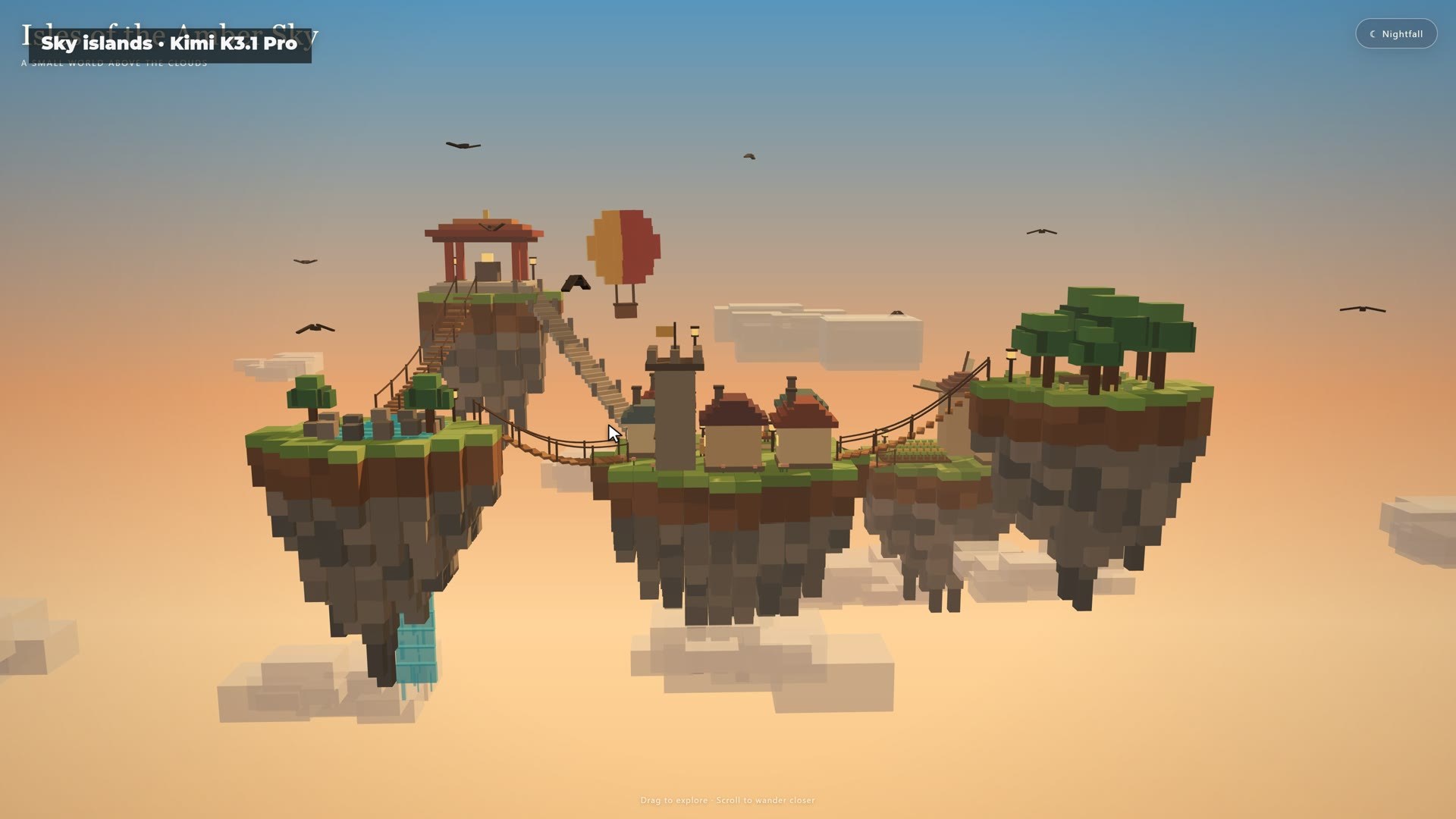 Kimi K3.1 Pro's floating sky islands, used live from the gallery.