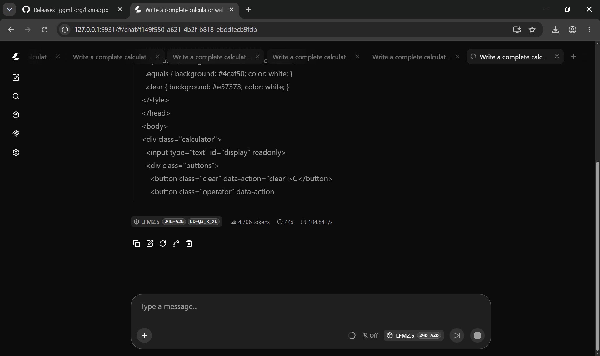 Liquid LFM2.5 24B A2B, Unsloth UD-Q3_K_XL fully on the RTX 3060: over 100 tokens per second.