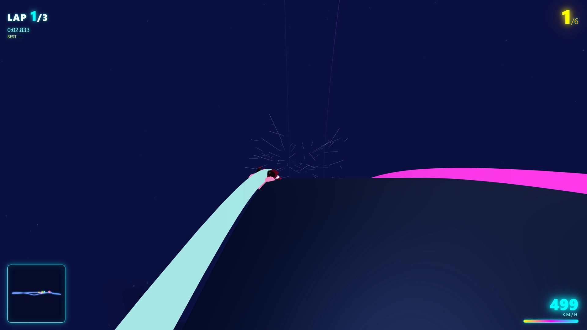 Neon Velocity by Mistral Large 4: the track tips on its side and the lap counter never moves.